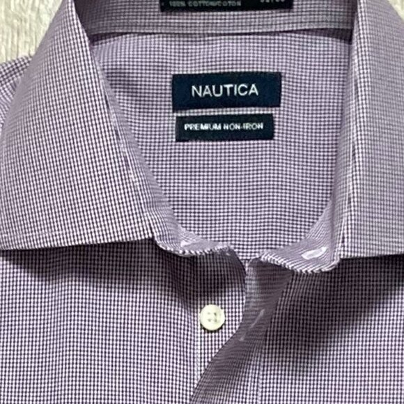 NWOT Nautica Premium Non-Iron Men's Dress Shirt in Mini Gingham - Picture 2 of 5